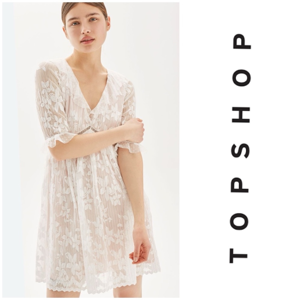 NWOT! Topshop Ivory lace mini dress with flip hem and V-Neck Top